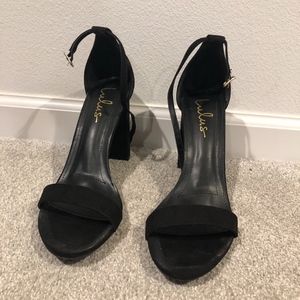 Lulu's Taylor Black Suede Ankle Strap Heels